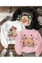 Girl's Sweat Cappybara Printed Pink-White-Black 3-Piece Sweatshirt