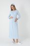 Blue Shawl Collar Jacquard Full Length Winter Long Sleeve Special Design Maternity Nightgown Nightgown Set of 2 - 7
