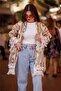 Cream Color Sequin Detailed Tasseled Ethnic Patterned Bohemian Long Jacket - 6