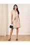 Women Beige Checkered Button Down Shirt Dress - 2