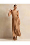 Women Brown Square Neck Tiered Dress
