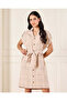 Women Beige Checkered Button Down Shirt Dress
