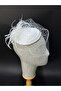 White Bridal Fascinator Wedding Hat with Feather and Chiffon Flower Veil Clip Model - 6