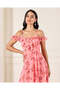 Women Pink Printed Frilled Sleeve Maxi Dress - 2