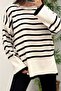 Long Sleeve Crew Neck Striped Black Oversized Knitwear Sweater - 3