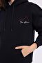 Women's Oversized Wide Cut Cotton Soft Textured Fleece Inside B Printed Black K Hooded Sweatshirt - 3