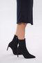 Black Stretch Star Detailed 8.5 cm Thin Heel Pointed Toe Women's Zipper Boots