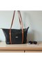 Striped Detail Large Size Wide-Volume Women's Shoulder Bag with Pocket Details
