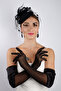 Stylish Black Stone Tulle Bridal Gloves and Elegant Wedding Fascinator Hat Set - 4