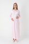 Women's Pink Special Lace Detailed Full Length Design Winter Long Sleeve Maternity Dressing Gown Nightgown Set - 5