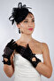 Eye-Catching Black Short Lace Bridal Gloves and Elegant Fascinator Wedding Ceremony Set - 4