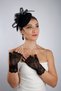 Elegant Black Short Satin Pearl Stone Detailed Bridal Gloves and Chic Wedding Nikah Fascinator Set - 2