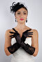 Elegant Black Satin Short Bridal Gloves and Chic Wedding Fascinator Hat Set - 7