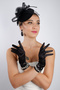 Stylish Black Short Lace Fingerless Bridal Gloves and Elegant Wedding Fascinator Hat Set - 7