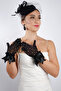 Elegant Black Tulle Rhinestone Evening Gloves and Chic Feather Fascinator Hat Set - 6