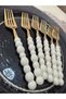 Gold Dinner Forks with Pearls and Colored Beads, 6 Pieces