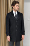 Slim Fit Pointed Collar Punto Stitched Long Wool Black Cashmere Coat - 4