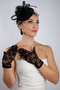 Elegant Black Long Lace Bridal Gloves and Chic Wedding Fascinator Hat Set - 2