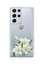 Samsung Galaxy S21 Ultra Compatible White Lily Pattern Transparent Phone Case