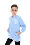 Blue Girl's College Collar Zippered Off Shoulder Printed Knitted Cardigan - 2 Thread - 5