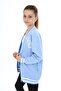 Blue Girl's College Collar Zippered Off Shoulder Printed Knitted Cardigan - 2 Thread - 4
