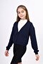 Navy Blue Girls' V-Neck Buttoned Off-Shoulder Knitted School Cardigan - 2 Thread - 4