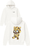 Yellow Robot Design Printed Oversized White Hooded Sweatshirt
