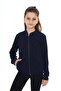 Navy Blue Girls' College Collar Zippered Pocket Beaded Knitted Cardigan - 2 Thread - 5
