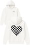 Chess Heart Design Printed Oversized White Hooded Sweatshirt