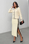 Women's Heart Button and Embossed Detail Skirt Cardigan Bottom Top Two-Piece Elegant Knitwear Set - Ecru - 7