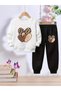 Girls' Bottom and Top Leopard Printed with 3 Hearts Tracksuit Set