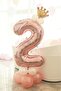 İstoç 2 Year Old Rose Gold Number Balloon Golden King Crown Balloon Set