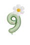 Istoch Water Green Color Number and Daisy Foil Balloon Set Age 9