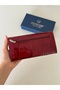 Crocodile Patterned Genuine Leather Women's Wallet with Plenty of Eyelets, Burgundy - 5