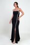 Women's Long Crepe Dress with Draped Stone Detail on the Front