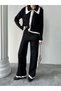 Women's Collar Detailed Top and Bottom Stylish Knitwear Set - Black - 5