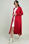 Women's Long Cardigan with Button Detail on the Sleeves, Pockets, and Side Slits