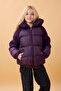 Girl's Hooded & Sleeve Plush Puffer Coat – Purple - 5