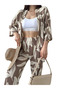 Lower Upper Set Kimono- Patterned-Brown - 2