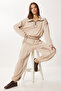 Contrast Stripe Knitted Top and Bottom Set Ldm0008 Beige
