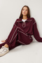 Contrast Stripe Knitted Top and Bottom Set Ldm0008 Bordo