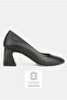 Women's Black Genuine Leather Classic Shoes with Medium Heel, Size 35-41