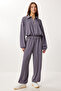 Contrast Stripe Knitted Top and Bottom Set Ldm0008 Smoked - 3
