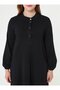 Soft Button Detail Plus Size Dress - Black - - 4