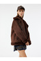 Faux Fur Collar Zippered Pocket Suede Look Biker Jacket - 2