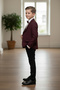 Boy's Suit (Burgundy Jacket, Vest, Bow Tie, White Shirt and Black Pants) - 3