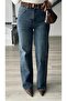 Dark Blue Suede Belted Straight Jeans - 6