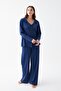 Women's Navy Buttoned Collar Detail Cotton Pajama Set
