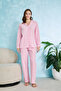 Corded Fabric Heart Patterned Buttoned Fleece Pajama Set - 2