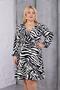 Women's Black and White Zebra Pattern Double Breasted Collar Flexible Waist Large Size Dress - 5